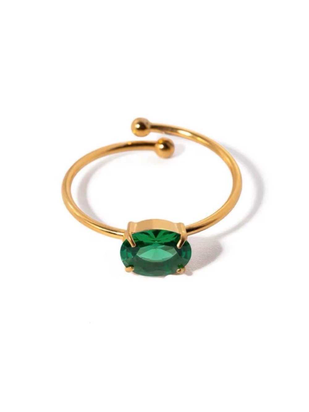 18K Gold Plated Adjustable Emerald Green Cubic Zirconia Ring